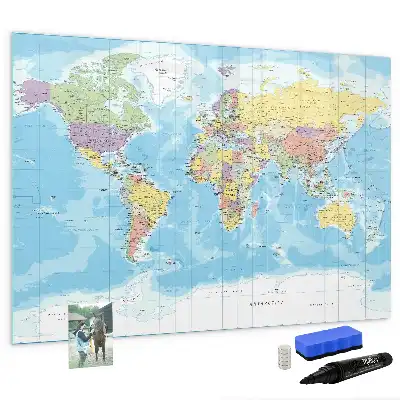 Mapa del mundo político pizarra borrable de cristal con imanes