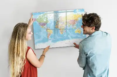 Mapa del mundo político pizarra borrable de cristal con imanes