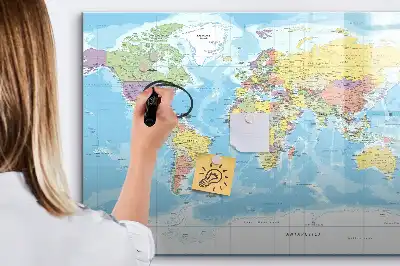 Mapa del mundo político pizarra borrable de cristal con imanes