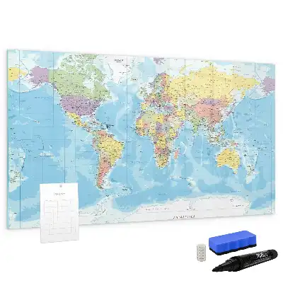 Mapa del mundo político pizarra borrable de cristal con imanes