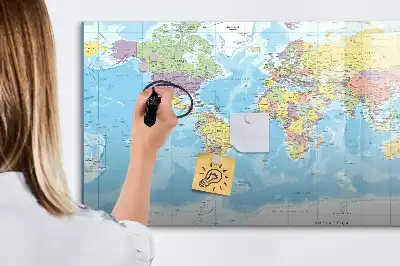 Mapa del mundo político pizarra borrable de cristal con imanes