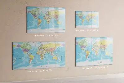 Mapa del mundo político pizarra borrable de cristal con imanes