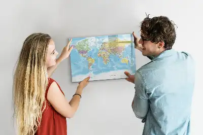 Mapa del mundo político pizarra borrable de cristal con imanes