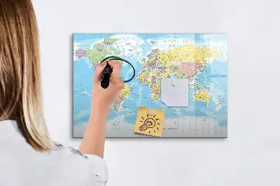 Mapa del mundo político pizarra borrable de cristal con imanes