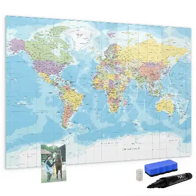 Mapa del mundo político pizarra borrable de cristal con imanes