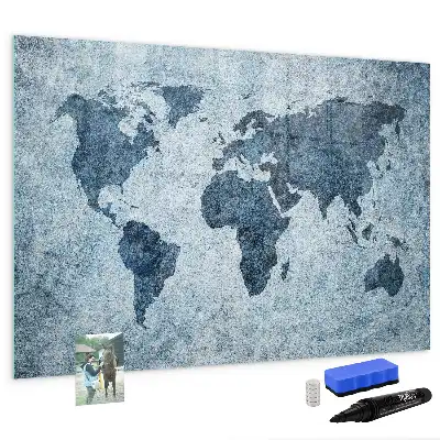 Mapa del mundo de cristal borrable con superficie magnética