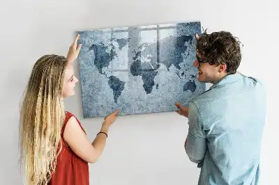 Mapa del mundo de cristal borrable con superficie magnética
