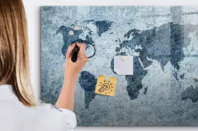 Mapa del mundo de cristal borrable con superficie magnética