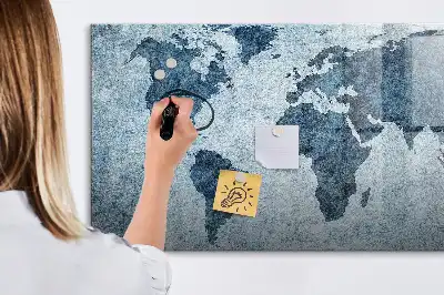Mapa del mundo de cristal borrable con superficie magnética