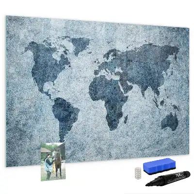 Mapa del mundo de cristal borrable con superficie magnética