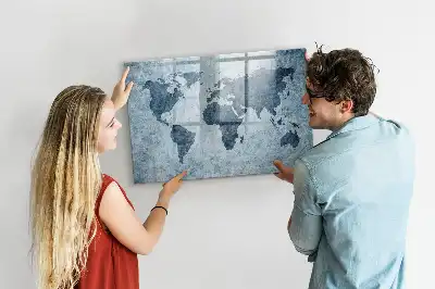 Mapa del mundo de cristal borrable con superficie magnética