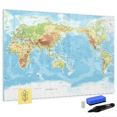 Mapa físico del mundo pizarra magnética de pared con rotulador incluido