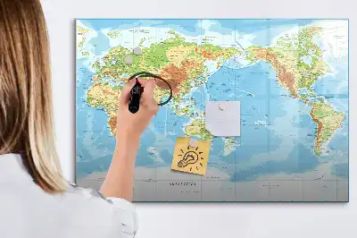 Mapa físico del mundo pizarra magnética de pared con rotulador incluido