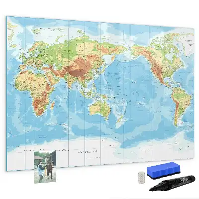 Mapa físico del mundo pizarra magnética de pared con rotulador incluido