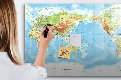 Mapa físico del mundo pizarra magnética de pared con rotulador incluido