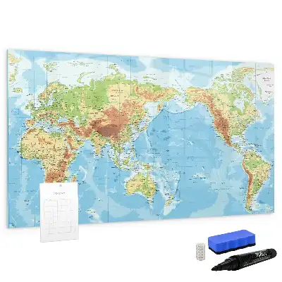 Mapa físico del mundo pizarra magnética de pared con rotulador incluido