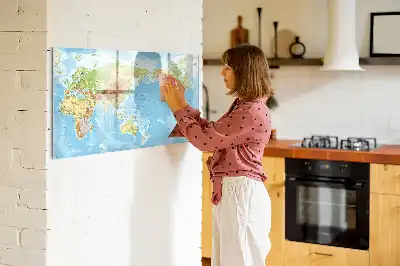 Mapa físico del mundo pizarra magnética de pared con rotulador incluido