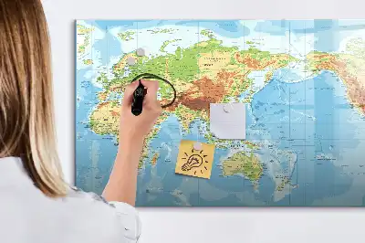 Mapa físico del mundo pizarra magnética de pared con rotulador incluido