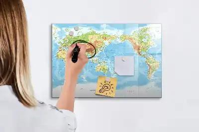 Mapa físico del mundo pizarra magnética de pared con rotulador incluido