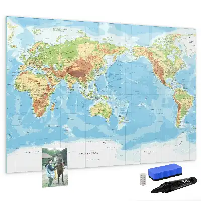 Mapa físico del mundo pizarra magnética de pared con rotulador incluido