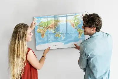 Mapa físico del mundo pizarra magnética de pared con rotulador incluido