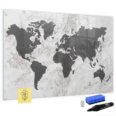 Pizarra magnética de pared diseño de mapa del mundo sobre hormigón con rotulador incluido