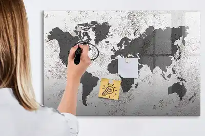 Pizarra magnética de pared diseño de mapa del mundo sobre hormigón con rotulador incluido