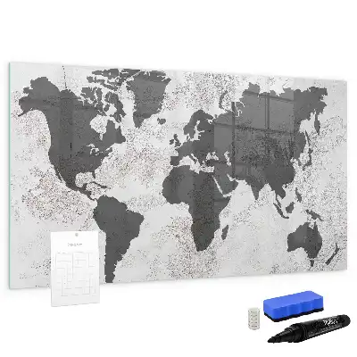 Pizarra magnética de pared diseño de mapa del mundo sobre hormigón con rotulador incluido