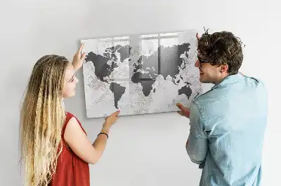 Pizarra magnética de pared diseño de mapa del mundo sobre hormigón con rotulador incluido