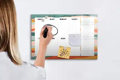 Pizarra semanal de cristal diseño retro con imanes