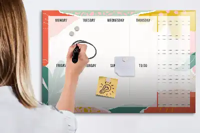Pizarra magnética de pared con rotulador y planificador semanal