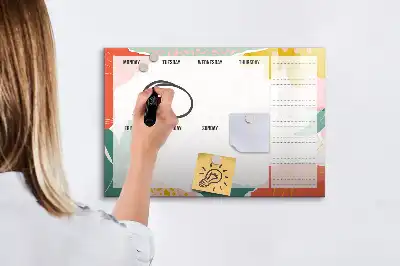 Pizarra magnética de pared con rotulador y planificador semanal