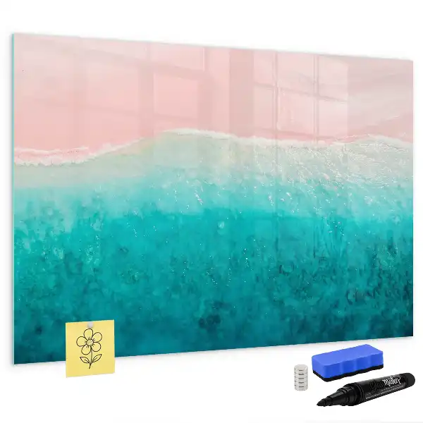Pizarra borrable de cristal con imanes de diseño playa y mar
