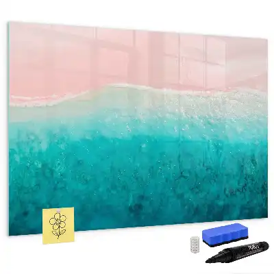 Pizarra borrable de cristal con imanes de diseño playa y mar