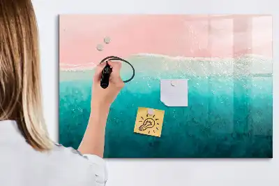 Pizarra borrable de cristal con imanes de diseño playa y mar