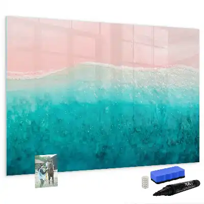Pizarra borrable de cristal con imanes de diseño playa y mar
