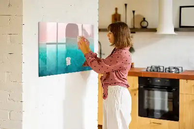 Pizarra borrable de cristal con imanes de diseño playa y mar
