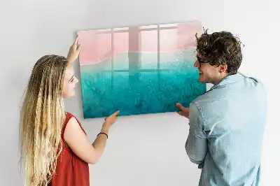 Pizarra borrable de cristal con imanes de diseño playa y mar