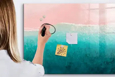 Pizarra borrable de cristal con imanes de diseño playa y mar