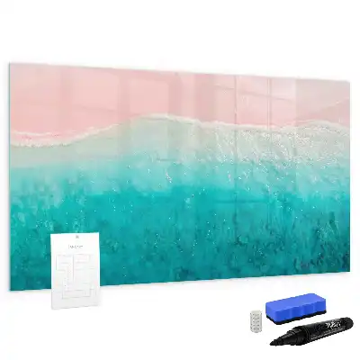 Pizarra borrable de cristal con imanes de diseño playa y mar