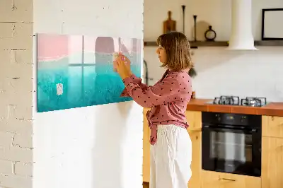 Pizarra borrable de cristal con imanes de diseño playa y mar