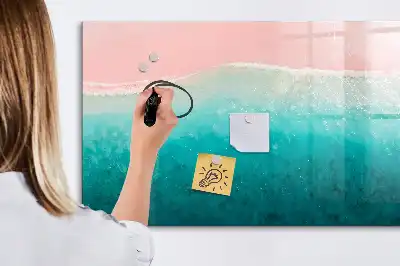 Pizarra borrable de cristal con imanes de diseño playa y mar