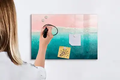 Pizarra borrable de cristal con imanes de diseño playa y mar