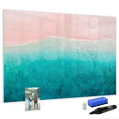 Pizarra borrable de cristal con imanes de diseño playa y mar