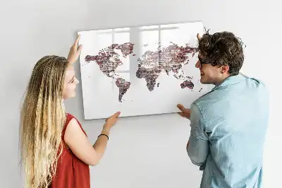 Mapa del mundo magnético de pared con rotulador y diseño de ladrillos