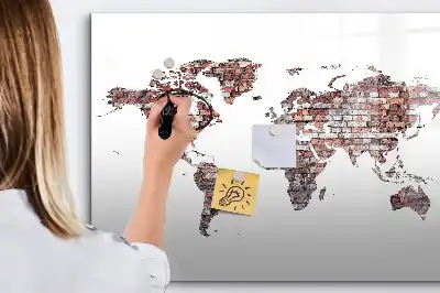 Mapa del mundo magnético de pared con rotulador y diseño de ladrillos