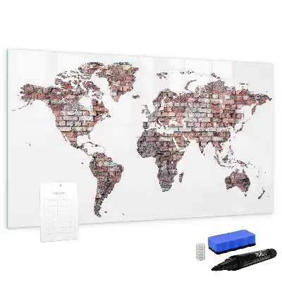 Mapa del mundo magnético de pared con rotulador y diseño de ladrillos