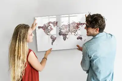 Mapa del mundo magnético de pared con rotulador y diseño de ladrillos