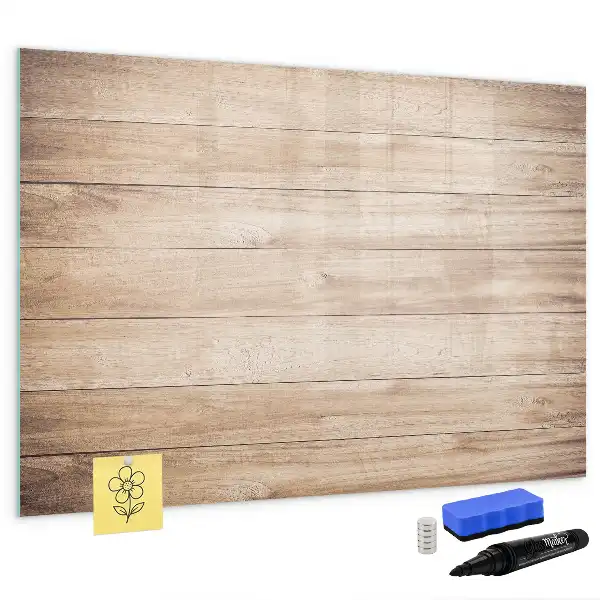 Pizarra de cristal magnética borrable con acabado de textura de madera