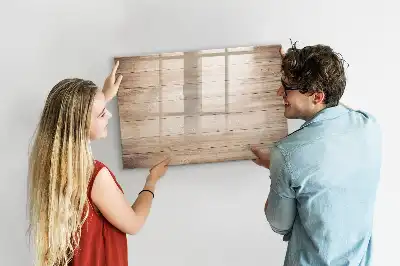 Pizarra de cristal magnética borrable con acabado de textura de madera